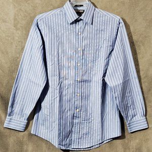 Kirkland Signature Slim Fit 100% Cotton Dress Shirt Blue Striped Size 15…